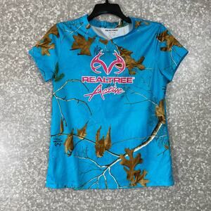Realtree Active Bright Blue Leaf Short Sleeve T-Shirt - Size Large - Activewear